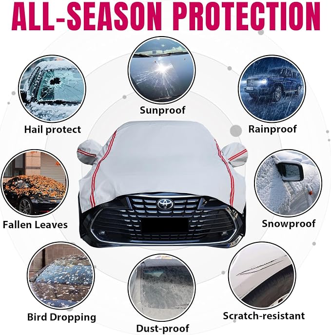 Half Car Cover SUV,Top Cover with Red Reflective Strip, Hail Protector Car Cover with Cotton Liner, Sunroof & Windshield Cover for Ice and Snow, All Weather Car Body Cover for Sun, Rain, Dust
