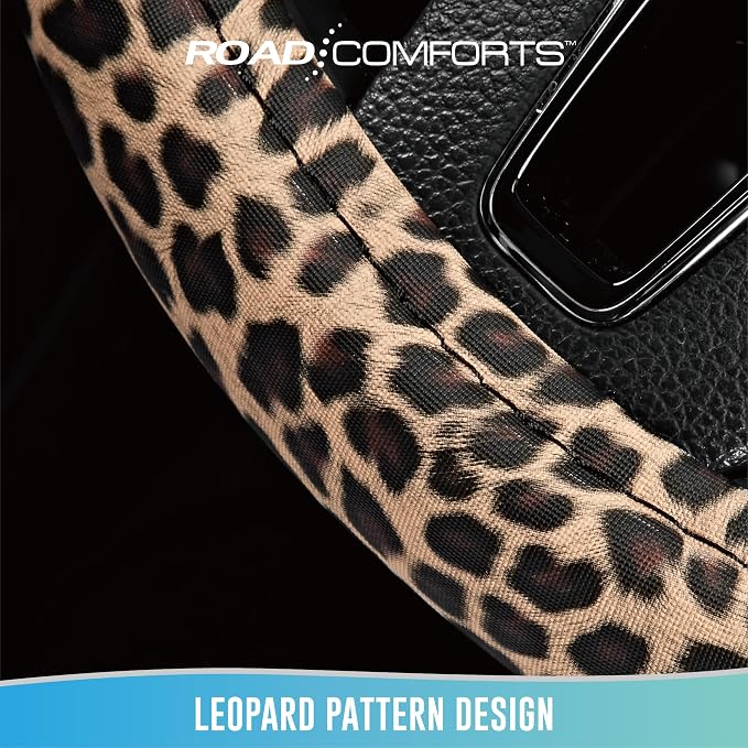 Leopard Steering Wheel Cover for Women, Cute Anti-Slip Microfiber Leather, Universal Fit 14.5-15 Inch Round Steering Wheel - Black