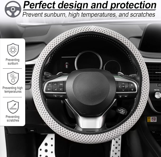 Elastic Stretch Steering Wheel Cover, Breathable Microfiber Ice Silk, Anti-Slip, Odorless, Easy Carry, Universal Interior Accessories Steering Wheel Cover for Women & Men (Grey)
