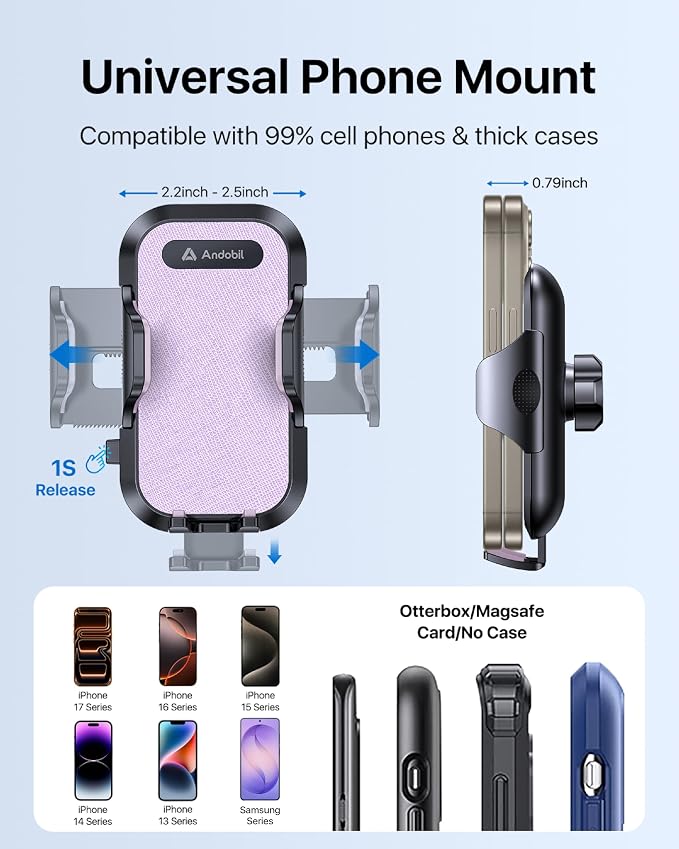 2026 Upgraded Car Phone Holder Mount, Military-Grade Phone Holders for Your Car Vent Stable Metal Clip Universal 360° Cell Phone Car Mount for iPhone 17 Pro Max 16/15/14/13/12/ Samsung, Purple