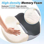 X-Large Seat Cushion for Truck & Car Drivers, Memory Foam Seat Cushion for Long Driving, Sciatica & Tailbone Pain Relief, Ergonomic Back Support Cushion with Non-Slip Bottom & Washable Cover