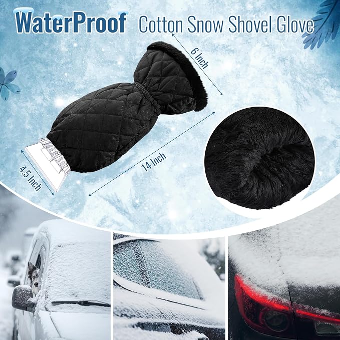 Ice Scraper with Glove Waterproof Ice Scrapers for Car Windshield No Scratch Comfortable Removal Snow Mitt Glove Windproof Warm for SUV Vehicle Truck Snow Quickly Removal