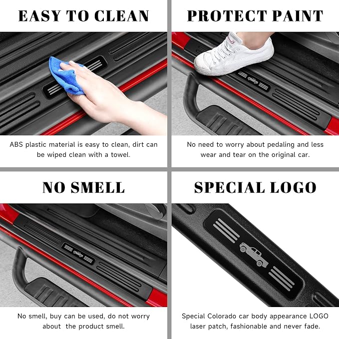 4PCS Car Door Edge Guards Door Sill Protector for Chevy Colorado & GMC Canyon 2015-2022 Accessories ABS Plastic Material Matte Black Car Door Threshold Protection