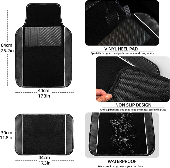 10 Pcs Car Floor Mats Full Set Car Accessories, Microfiber Leather Steering Wheel Covers 14.5-15 inch, Center Console Cover, Seat Belt Pads, Cup Coasters, Universal Interior Decor(White)