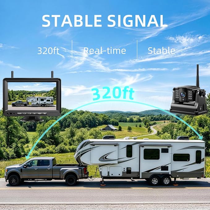 Dual Magnetic Wireless Backup Cameras - HD1080P 7” DVR Monitor, Stable Signal for RV/Trailer/Truck/Tractor/Camper/Hitch/Travel, 1-Min Install-Free, Clear Night Vision Back Up Camera (ACT702)