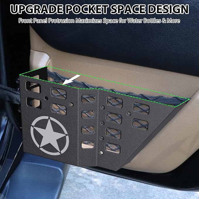 Metal JK Rear Door Storage Pockets for Jeep Wrangler JK JKU 2007-2018, Sturdy Door Organizer Box Pockets Insert Accessories for Replace Sagging Nets -2 PCS