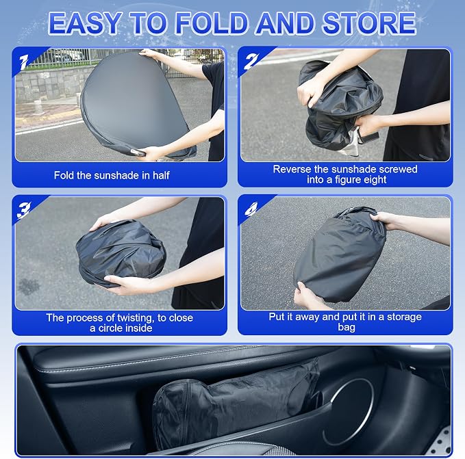 Car Windshield Sun Shade, Foldable Reflective Sun Shade for Car Windshield, Compatible with Tesla Model Y Model 3 2016~2025