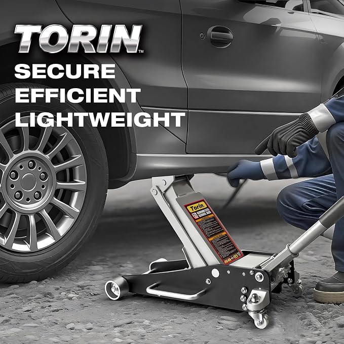Torin 2.5 Ton Low Profile Aluminum/Steel Racing Floor Jack with Dual Piston Quick Lift Pump, 5521 lb Capacity, Lift Range 3.94"-18.31", SUV & Truck Compatible, Red