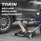 Torin 2.5 Ton Low Profile Aluminum/Steel Racing Floor Jack with Dual Piston Quick Lift Pump, 5521 lb Capacity, Lift Range 3.94"-18.31", SUV & Truck Compatible, Red