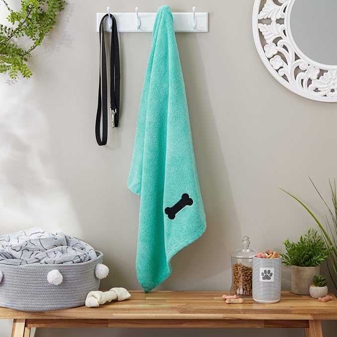 Pet Grooming Towel Collection Absorbent Microfiber X-Large, 41x23.5, Embroidered Green (Pack of 12)
