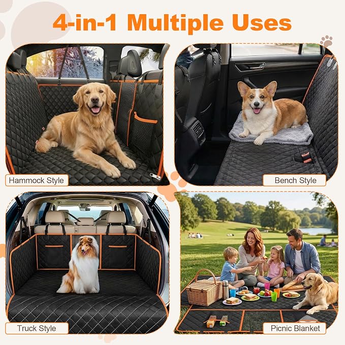PartsBling Convertible Dog Seat Cover for Back Seat | Hard Bottom Back Seat Extender for Dogs, Passenger-Friendly, Waterproof, Scratch Resistant, Dog Hammock for Car and SUV