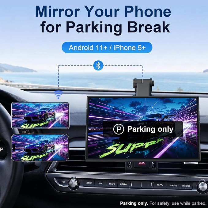 9" Wireless Apple CarPlay & Android Auto Car Screen with 4K Dash Cam, Portable Touchscreen Display with 1080p Backup Camera, GPS Navigation, Mirror Link, Bluetooth 5.0, FM Transmitter & Voice Control