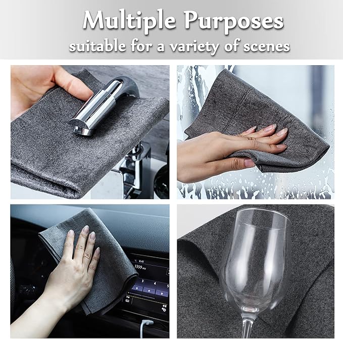Thickened Magic Cleaning Cloth,8 Pcs Lint Free Cloth,Reusable Microfiber Cleaning Rag for Windows,Mirror,Glass,Car,Gray