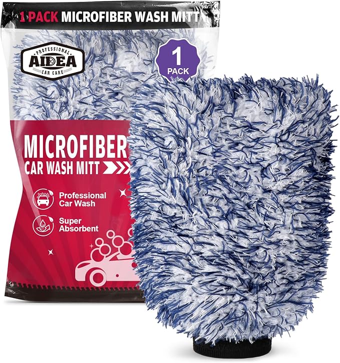 AIDEA Car Wash Mitt Microfiber, 1PK Wheel Cleaner Mitts, 7.12' X10.14'' | Scratch Free Lint-Free, Extra Plush Premium Microfiber Mitt Car Wash Brush, Regular Size