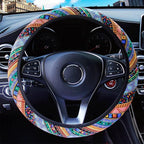 3 Pack Boho Steering Wheel Cover with Car Cup Holder Coasters Universal Baja Hippie Bohemian Style Steering Wheel Covers Cute Car Steering Wheel Cover for Women Girl 15 Inch (Orange)