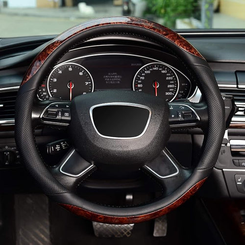 16 inch Wood Grain Steering Wheel Cover, Compatible for F150 F250 F350 Ram 4Runner Tacoma Tundra Range Rover