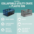 60L Collapsible Utility Crate (66 lb Capacity), Heavy Duty Folding Storage Crate, Stackable Plastic Organizer for Car Trunk, Garage & Groceries, 23 x 15 x 12 in, Obsidian