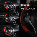 Leather Car Steering Wheel Cover, Non-Slip Car Wheel Cover Protector Breathable Microfiber Leather Universal Fit for Most Cars(Black)