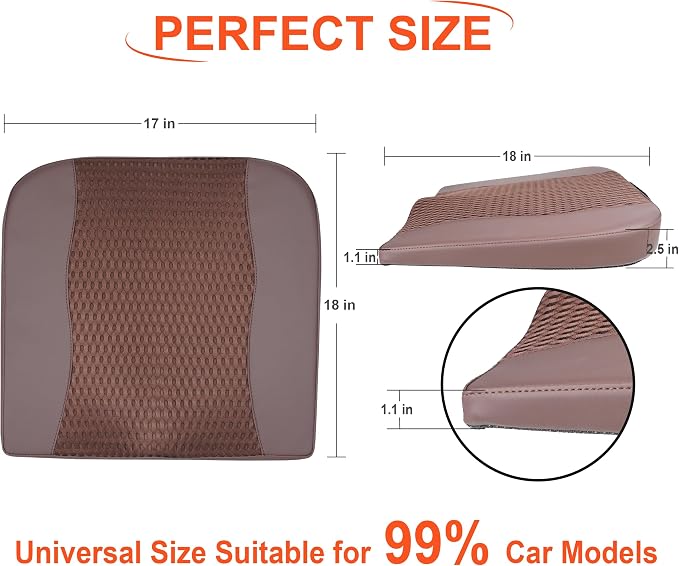 Car Seat Cushion, Comfort Memory Foam Car Cushions for Driving - Sciatica & Lower Back Pain Relief, Driver Seat Pillow for Auto, Office Chair, Wheelchair - 4D Mesh Brown
