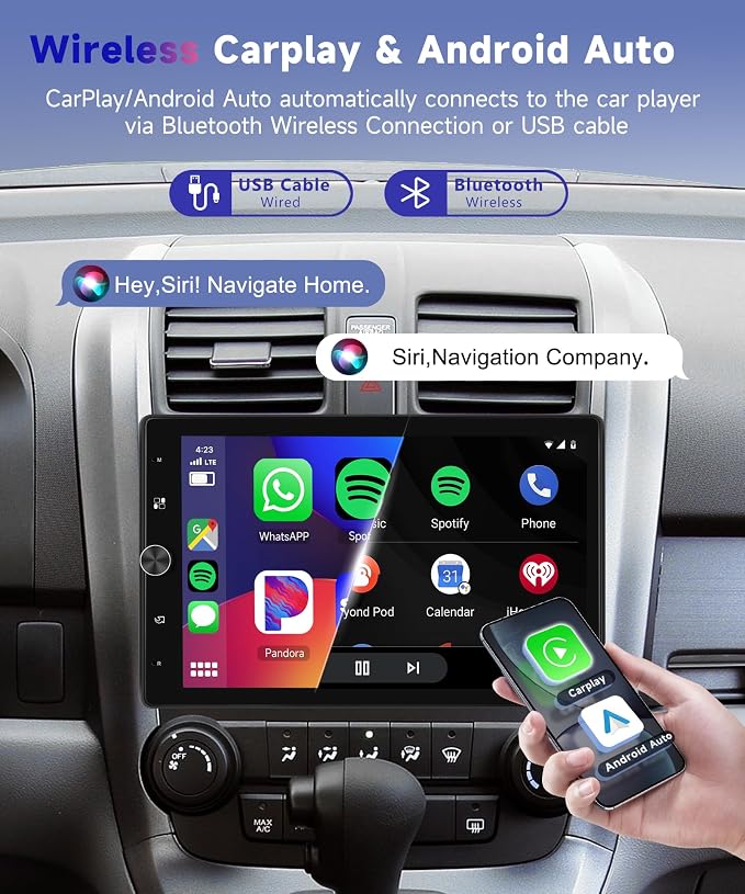 10.4“ Wireless CarPlay Stereo Single Din Car Radio,2025 Upgraded Rotatable HD IPS Touch Screen,Wireless Android Auto Car Play Screen Bluetooth RDS/FM EQ SWC USB/TF Backup Camera