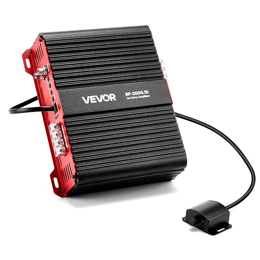 Monoblock Car Amplifier, 2000W RMS MAX, 1/2/4 Ohm Stable, 1-Channel Class D Car Audio Amplifier with Remote Subwoofer Level Control, Low Pass Filter and Bass Boost, Volume Controller Included