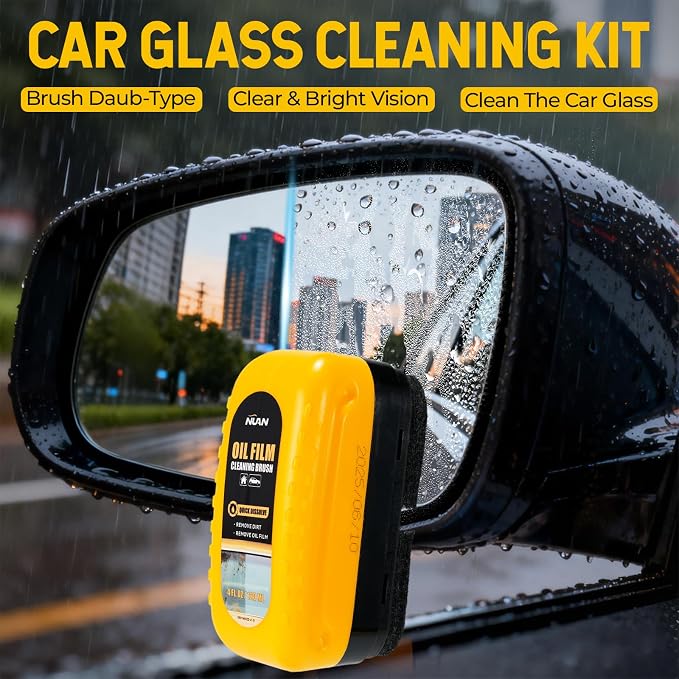 Oil Film Cleaning Brush for Car Windows, Upgraded Clear Vision Car Glass Cleaner with Anti-Rain Coating for Auto Windows and Windshields Improving Clarity, 4fl oz / 120 mL