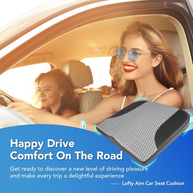 Car Seat Cushion, Car Seat Pillow, Automotive Cushion | Memory Foam Car Seat Cushion for Long Driving, Butt Pillow for Pain Relief, Driver Seat Cushion for Car, Office, Black&Gray