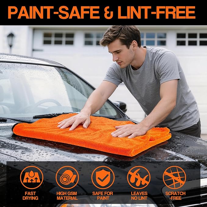 4 Pack Twisted Loop Car Drying Towel, Microfiber Towels for Cars 24"x36", Reusable Shammy Quick Dry Cloth for Carwash, for Auto, Boat, RV, Garage & Home