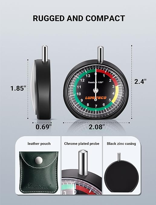 Tire Tread Depth Gauge, Dial Type Tire Depth Gauge Reads in 1/32" for Tread Wear, Professional Pocket Tire Gauge with Case for Truck, Motorcycle, Car and Bus Tyre in 32nds