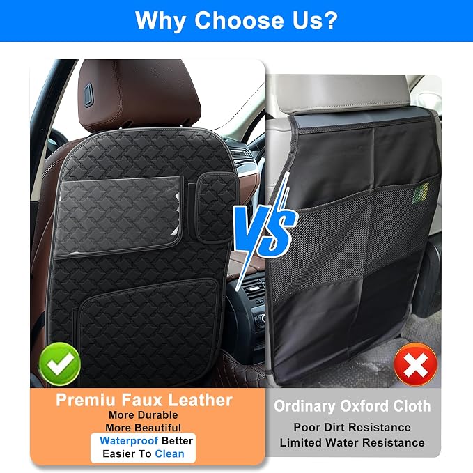 Back Seat Protector 2 Pack Fit For Ford F150 Car Kick Mats with Touch Screen Tablet Holder Storage Organizer Waterproof Dirt Proof Faux Leather Auto Accessories for Kids (1 Pair Black)