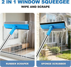 Window Squeegee, 2 in 1 Window Cleaner Tool with 57-in Extension Pole and Sponge Professional Squeegee for Window Cleaning Car Windshield Glass Shower, Blue