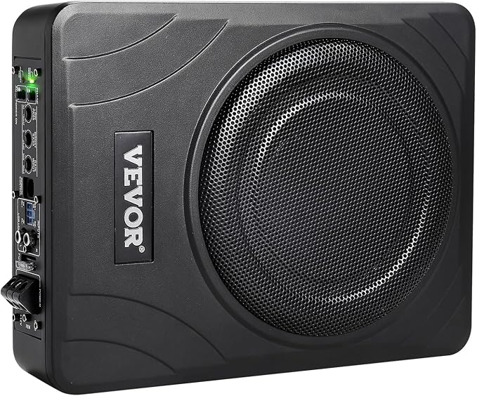 8" 300W Underseat Car Subwoofer, Slim Powered Car Subwoofers Under The Seat, Low Profile Audio Sub Built-in Amplifier, High/Low Level Input & Volume Controller for SUVs, Car, Truck, RV