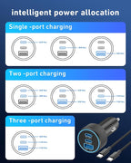 USB C Car Charger, 3-Port 67W Dual USBC & USB-A Car Phone Accessories Fast Power Adapter Cargador Carro PD/QC Cigarette Lighter for iPhone 17/16/15, iPad, Samsung Galaxy S25/S24, Android, 2-Pack
