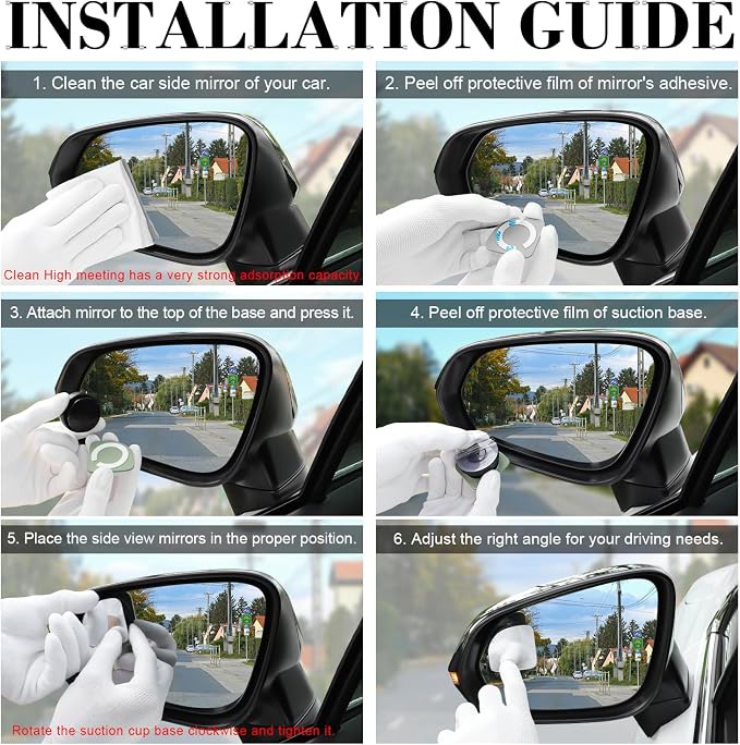 Blind Spot Car Mirror, Fan HD Glass Frameless Convex Side Mirror Blindspot, Reusable 360° Wide Angle Rear View Car Mirrors with Powerful Adjustable Suction Cup - Exterior Mirrors