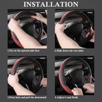 Faux Leather Steering Wheel Cover and Waterproof Car Floor Mats, Universal Car Combo Fit for 95% Sedan,SUV,Cars, 14.5-15inch Sporty Anti-Slip Safety Comfortable Design Burgundy