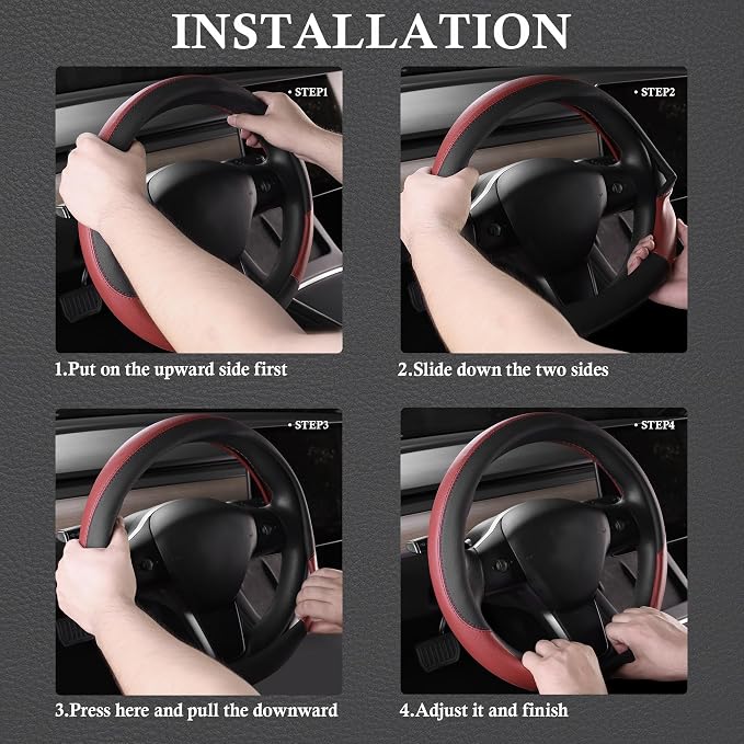 Faux Leather Steering Wheel Cover and Waterproof Car Floor Mats, Universal Car Combo Fit for 95% Sedan,SUV,Cars, 14.5-15inch Sporty Anti-Slip Safety Comfortable Design Burgundy