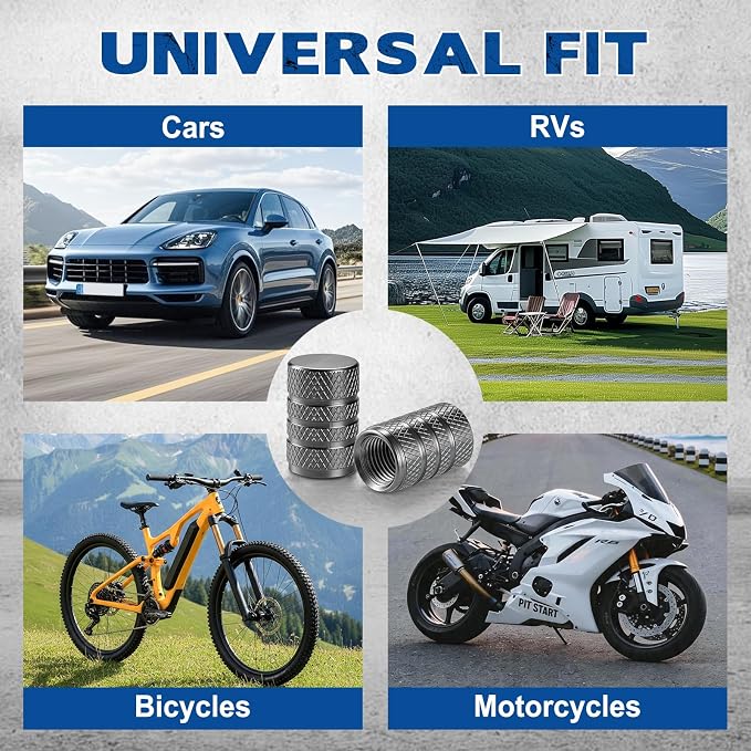 12PCS Tire Valve Stem Caps, Car Exterior Accessories, Aluminum Alloy Valve Cover Universal for Cars, Trucks, Motorcycles and Bicycles (Titanium Gray)