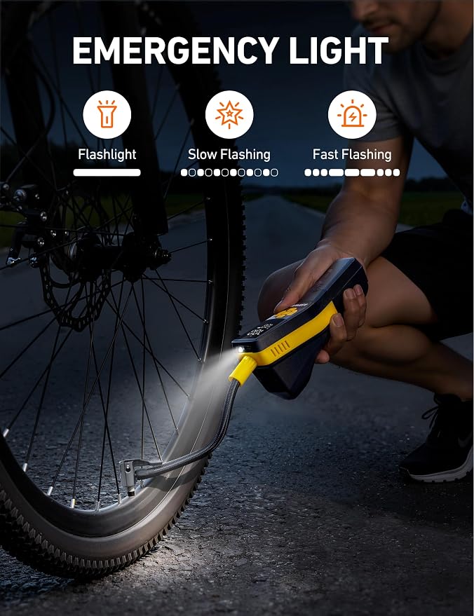 150 PSI Tire Inflator Portable Air Compressor for Car Tires, Cordless Bike Pump with LCD Display, Auto Shut-Off, 5 Modes Air Pump for Car Mo