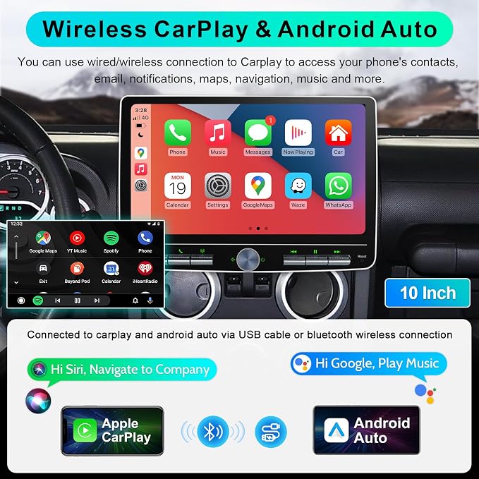 8 Core Car Radio 64G for Jeep Wrangler JK Compass Grand Cherokee Dodge Ram Upgrade Stereo Wireless CarPlay Android Auto,10.1 '' Touchscreen Head Unit Knob Design GPS WiFi AM/FM SWC
