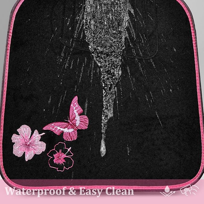 Embroidery Butterfly and Flower Car Floor Mats, Pink Car Floor Mats Universal Fit 95% Automotive,SUVS,Sedan,Vans,for Cute Women,Girly,Set of 4 (Black with Pink)