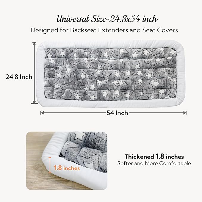 Dog Bed for Car Back Seat Soft Plush Backseat Pet Bed Mat Non-Slip Travel Pet Mat, Fuzzy Plaid Dog Seat Cover, Fit for Backseat Extenders and Trucks SUVs (Star, 54" x 24.8")