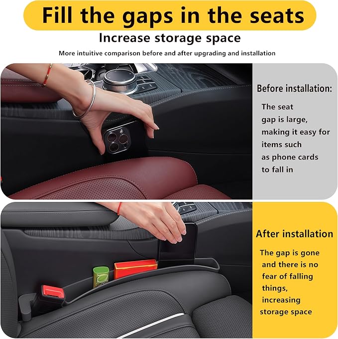 2PCS Universal Car Seat Gap Filler, Durable & Easy Install, No-Drop Seat Side Gap Seam Filler Organizer to Fill the Gap Space Between the Console and Seats, with Phone Holder for Car, SUV, Truck