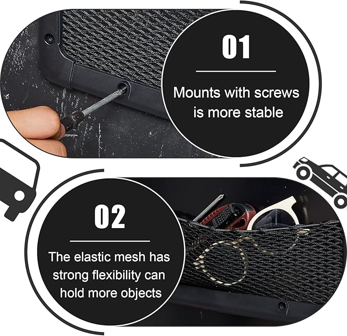 2 Pcs ABS Plastic Frame Car Storage Net Bag Phone Car Mesh Net Holder RV Storage Boat Cargo Pocket Organizer Framed Mesh Pocket with Screws for Auto RV (13.8 x 5 Inch)