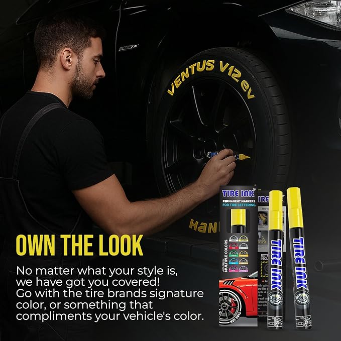 Yellow Paint Pen 2-Pack - Waterproof Permanent Paint pens for Car Wheels Lettering | Car Wash Safe and Durable | Made in Japan