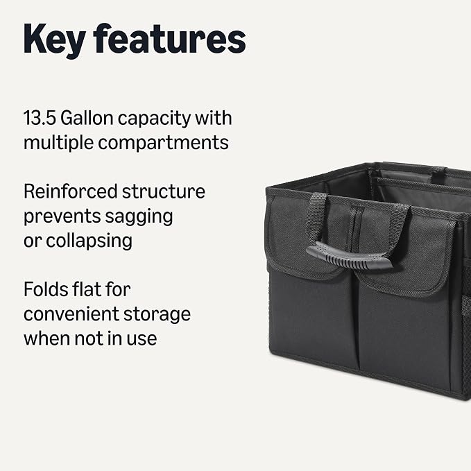 Trunk Organizer for Car, Multi-Compartment Car Storage, Foldable, 13.5 Gallon, Black