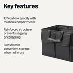 Trunk Organizer for Car, Multi-Compartment Car Storage, Foldable, 13.5 Gallon, Black
