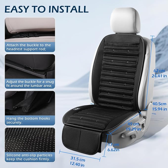 Cooling Car Seat Cushion with Dual Fans, 12V-24V Ventilated Front Seat Pad, Breathable Mesh Fabric, 3-Speed Adjustment, Enhanced Airflow, Universal Fit for Cars, Trucks, SUVs