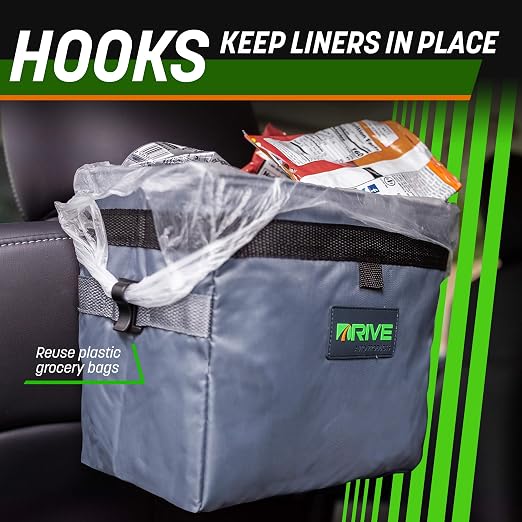 Auto Car Trash Can - Leakproof, Hanging Garbage Bin with 20 Trash Bags and Black Adjustable Strap - Truck & Car Accessories for Men and Women - Grey with No Lid