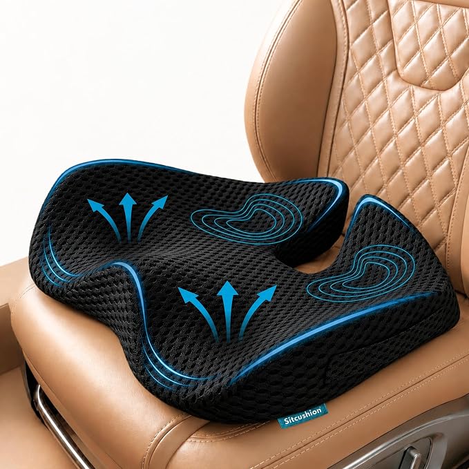 Car Seat Cushion for Long Driving – X Large Memory Foam Seat Cushion with Breathable 4D Mesh Cover, Sciatica & Tailbone Pain Relief, Orthopedic Coccyx Cushion for Car, Truck (Black)