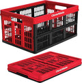 Collapsible Utility Crates - Red 1pck 45L / 11 Gal holds 66 lbs - Stackable Containers Heavy Duty Capacity Crates Space-Saving Baskets
